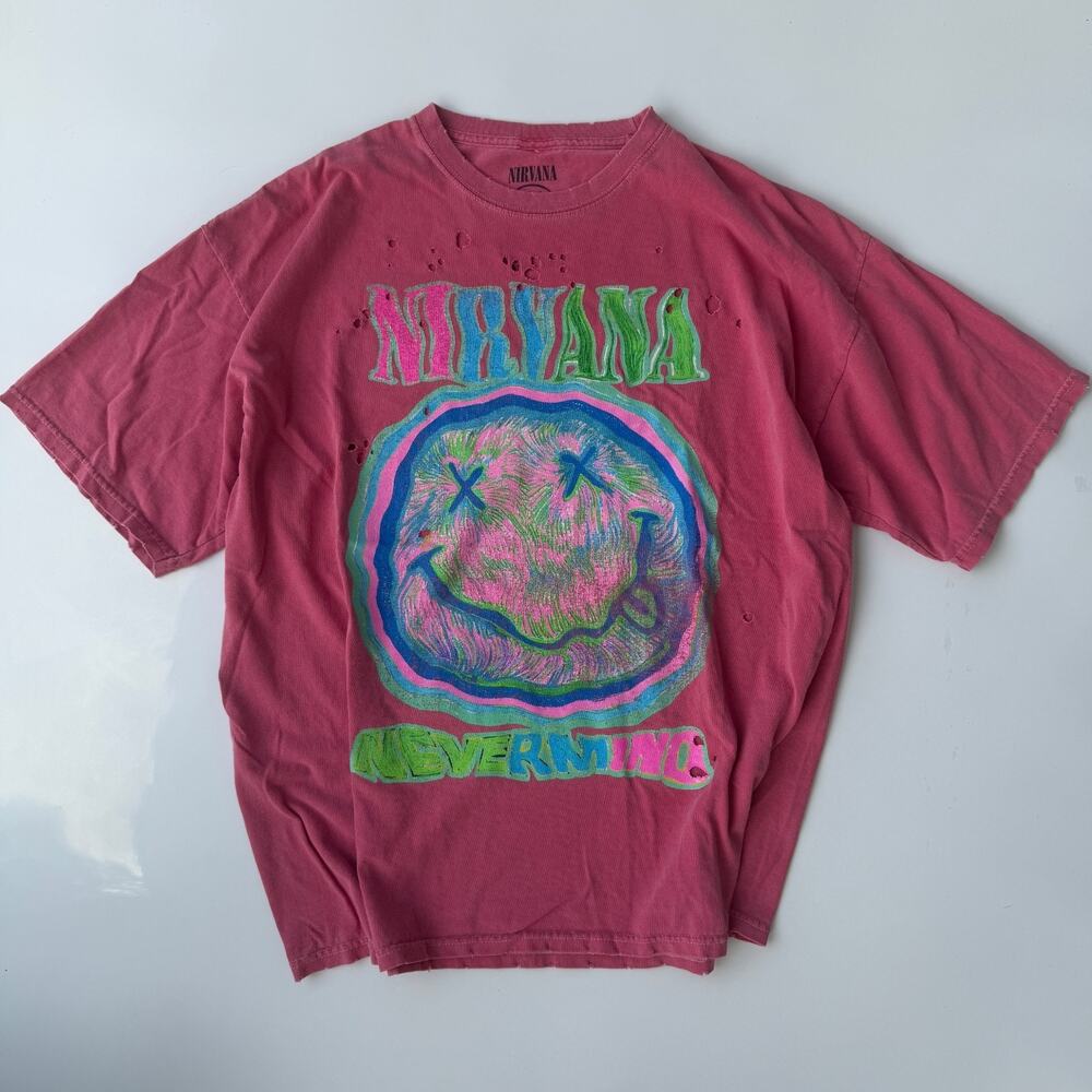 Urban Outfitters Nirvana Oversized Distressed Graphic Tee Women's Size S/M Pink